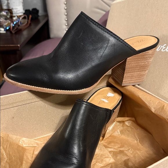 Madewell Black Leather Block Heel Mules - Picture 3 of 4